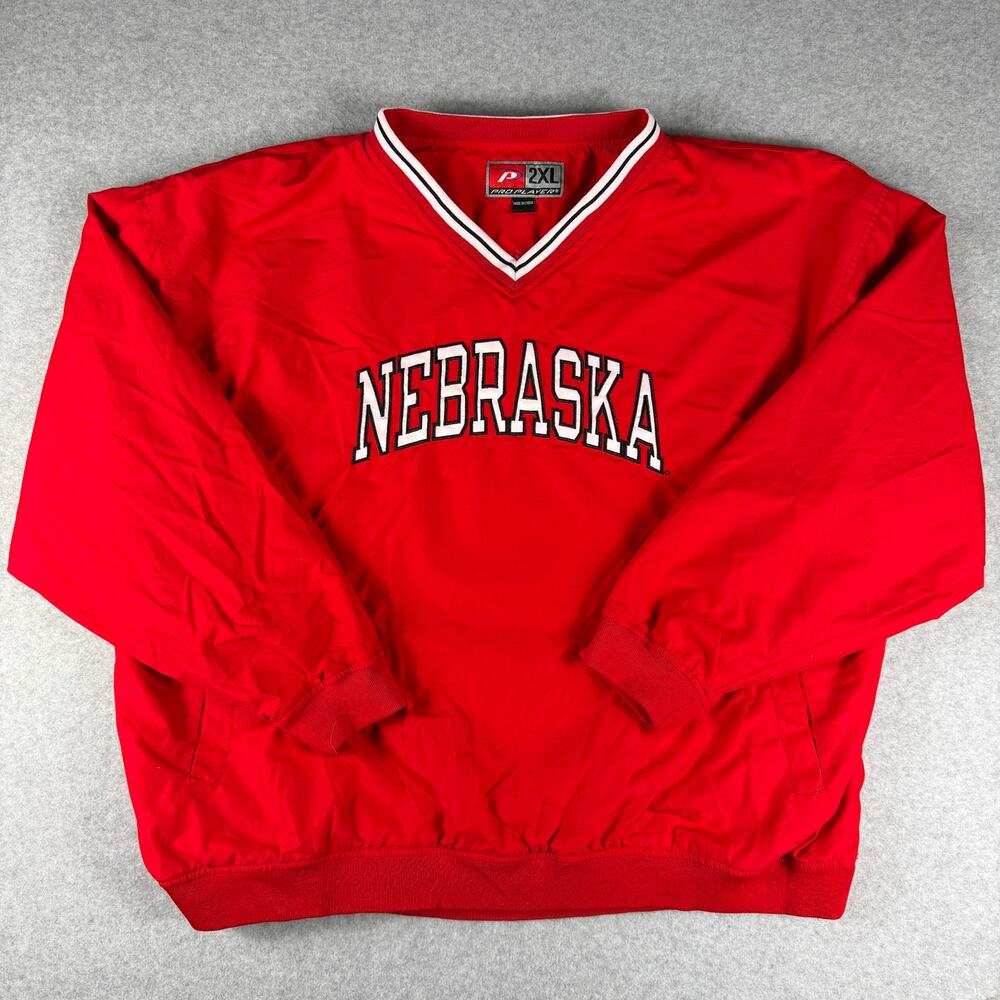 Vintage 90s Nebraska Cornhuskers Windbreaker 2XL Red Pro Player V-Neck Pullover